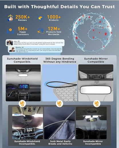 helloleiboo Graphene Car Windshield Sun Shade – 57" x 31" Foldable Car Sun Shade, Advanced Heat Absorption & UV Protection, Universal Fit for Cars, SUVs & Trucks