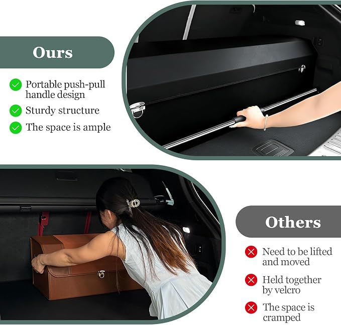 Car Trunk Organizer, Leather Car Trunk Storage Organizer with Lid and Sturdy Handle Car Organizer Storage Box Suv Trunk Organizer (Black, 40.5 x 11.4 x 12.2in)