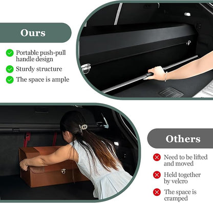 Car Trunk Organizer, Leather Car Trunk Storage Organizer with Lid and Sturdy Handle Car Organizer Storage Box Suv Trunk Organizer (Black, 40.5 x 11.4 x 12.2in)