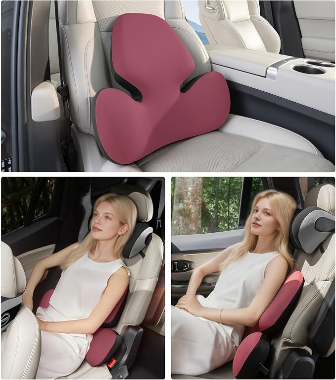 BEBAS Lumbar Support Pillow for Office Chair - Ergonomic Memory Foam Back Cushion for Lower Back Pain Relief - Washable & Breathable Cover - Fits Car Seats, Gaming Chairs & Wheelchairs - Red