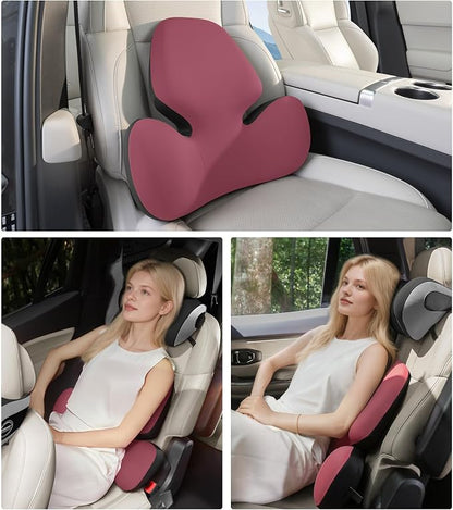 BEBAS Lumbar Support Pillow for Office Chair - Ergonomic Memory Foam Back Cushion for Lower Back Pain Relief - Washable & Breathable Cover - Fits Car Seats, Gaming Chairs & Wheelchairs - Red