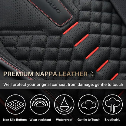 Coverado Car Seat Covers, Front Seat Cover, Waterproof Nappa Leather Seat Covers for Cars, 2 Pack Car Seat Protectors, Driver Seat Cover, Automotive Seat Covers Universal Fit for Most Cars, Black&Red
