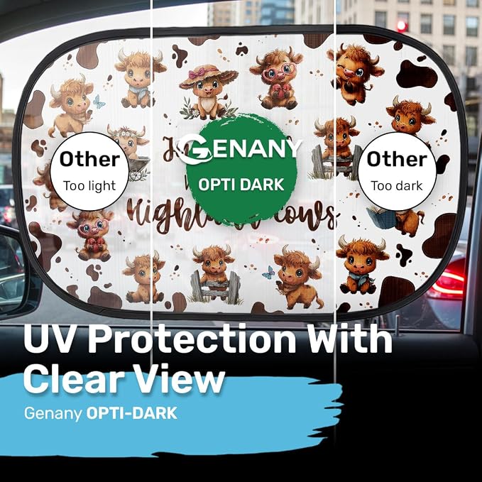 GENANY 2pcs Highland Cow Window Sun Shade for Sedan SUV Truck (21x14 Inches), Sun Shades for Side Window, Accessories for Kids, Baby Window Shades, Summer Car Decor