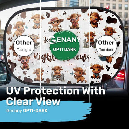 GENANY 2pcs Highland Cow Window Sun Shade for Sedan SUV Truck (21x14 Inches), Sun Shades for Side Window, Accessories for Kids, Baby Window Shades, Summer Car Decor