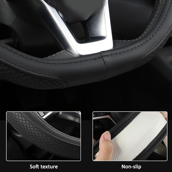 West Llama Customized Auto Car Steering Wheel Cover for Nissan,D Shaped Steering Wheel Cover for Rogue,Altima,Kicks (D-Shaped-Black)