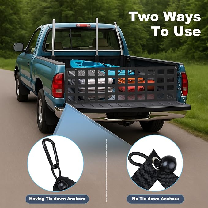 Heavy Duty Tailgate Net for Truck Bed, 60X18',Tailgate Net for Pickup Truck Bed with 4 Adjustable Buckle Straps,Easy-to-use Tailgate Cargo Netting,Fit for Full Size Pickup(Black)