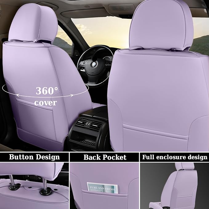 Coverado Seat Covers Front Seats, Luxury Leather Purple Car Seat Cover, Waterproof Automotive Car Seat Covers Protector Interior Accessories Universal Fit Most Sedans, SUVs, Pick-up Trucks