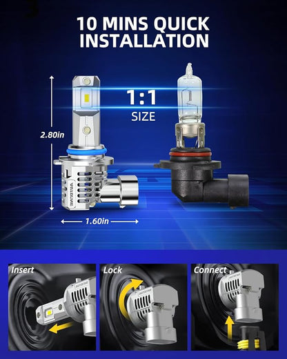 AUTOONE H11/H8/H9 9005/HB3 Light Bulbs Combo, 150,000LM Brightness, Canbus 1:1 Mini Size 6500K White IP68 Automotive Replacement