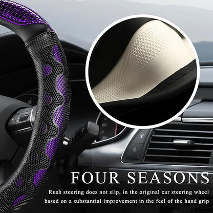Car Steering Wheel Cover, 15 Inch Anti-Slip Steering Wheel Cover Protector with 3D Honeycomb Design, Universal Steering Wheel Covers for Truck SUV, Car Accessories (Purple, Round Shape)