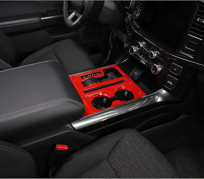Jimen Compatible with Ford F150 2021-2025, Center Console Gear Shift Panel Trim Cover (Red)