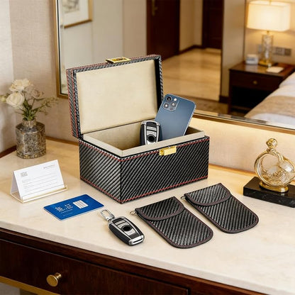 Elegant Car Storage Set with Shielding Box and 2 Protective Pouches for Enhanced Vehicle Leather Texture Planner