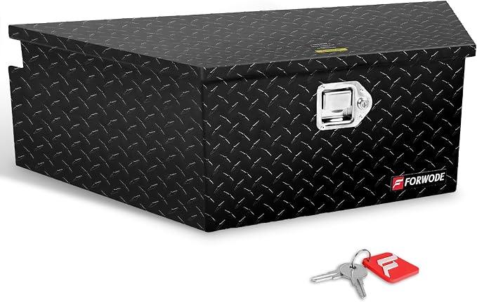 FORWODE Trailer Tongue Box 39 Inch Aluminum Tongue Tool Box Lockable Trailer Tool Chest with Gas Strut, Secure Diamond Plate Truck Tongue Tool Box for Trailer, Truck Bed, Pickup & RV Storage (Black)
