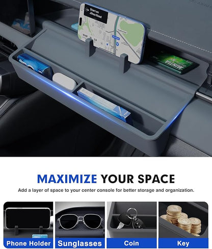 Autorder Silicone Passenger Organizer Tray for 2026 Toyota RAV4 Accessories - Dashboard Hidden Storage Organizer, Anti-Slip Tray with Phone Slot and Extra Compartments - Black