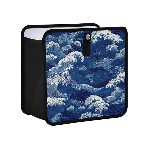Car Trash Can Organizer Bin with Adjustable Strap for Back Front Seat Console Waterproof Leakproof Collapsible Portable 8.66 Inch Blue Ocean Waves