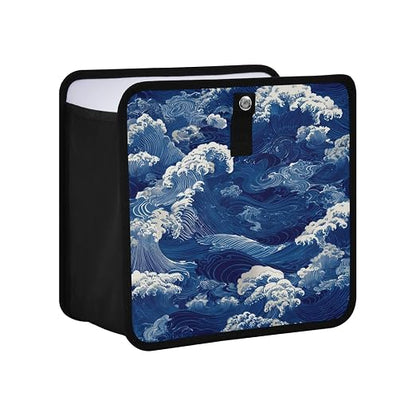 Car Trash Can Organizer Bin with Adjustable Strap for Back Front Seat Console Waterproof Leakproof Collapsible Portable 8.66 Inch Blue Ocean Waves