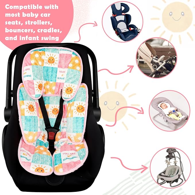 SWESEN Infant Car Seat Insert with 2 Strap Pads, Super Soft Carseat Head and Body Support for Baby Boys and Girls, Reversible Newborn Car Seat Insert Cushion for Strollers, Bouncers, Sunshine