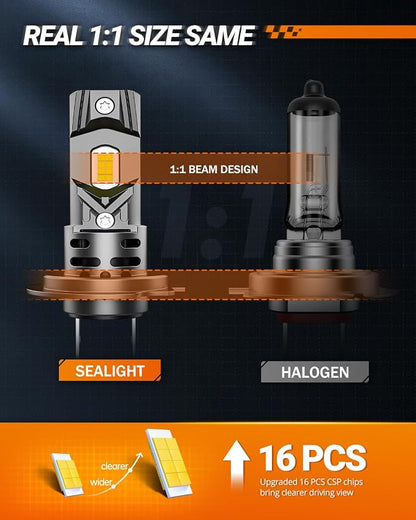 SEALIGHT H7 Fog Bulbs or DRL 60000LM 99% Compatibility for ATVs & Powersports, 2026 Version, 9×Brightness S2 Series Wireless H7 Fog Bulbs 10 Years Lifespan- Pack of 2