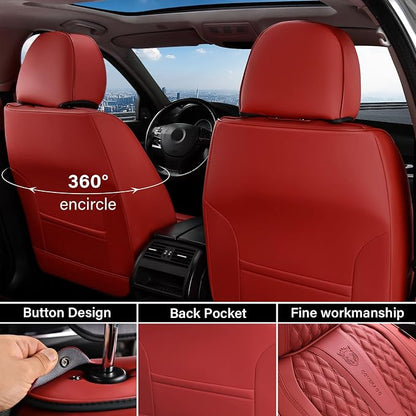 Coverado Car Seat Covers Full Set, Red Seat Covers for Car with Lumbar Support, Nappa Leather Seat Covers Waterproof Car Seat Protectors Universal Fit for Most Cars SUV Trucks