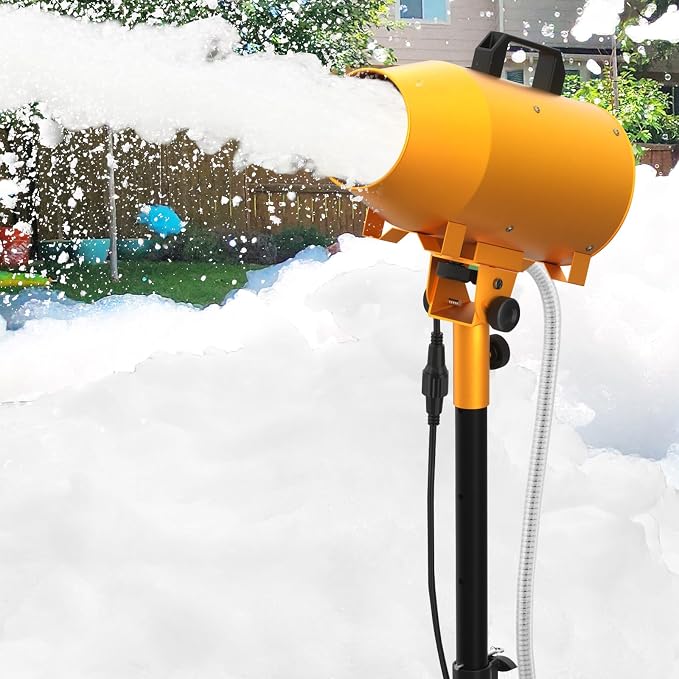 Foam Machine for Foam Party, 3–5m Spray Distance Foam Cannon, Iron Barrel Body, Waterproof Control Box, Water Pump, 4-Position Adjustable Tripod Stand, AC110V Outdoor Foam Maker