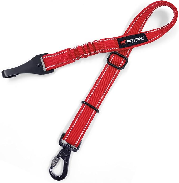 Tuff Pupper Dog Car Safety Belt | Adjustable 16–26" Latch Hook Seatbelt Restraint for Dogs | Heavy-Duty Nylon Webbing, All-Metal Hardware & 360° Swivel Carabiner | Universal Fit for Cars, Trucks & SUV