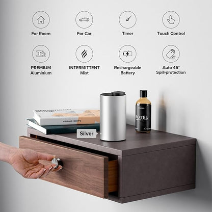Airversa Waterless Essential Oil Diffuser for Home, Rechargeable and Portable Scent Diffuser with 3 Countdown Timers & Mist Levels for Car Room Studio Office, Scenta Lux Premium Metal Silver