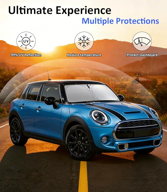 Windshield Sun Shade for 2014-2025 Mini Cooper F55 Accessories, Car Front Window Sun Visor & Heat Shield | 420D Sunshade Protection Blocks UV Rays Keep Your Car Cooler