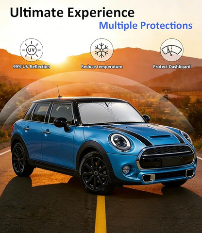 Windshield Sun Shade for 2014-2025 Mini Cooper F55 Accessories, Car Front Window Sun Visor & Heat Shield | 420D Sunshade Protection Blocks UV Rays Keep Your Car Cooler