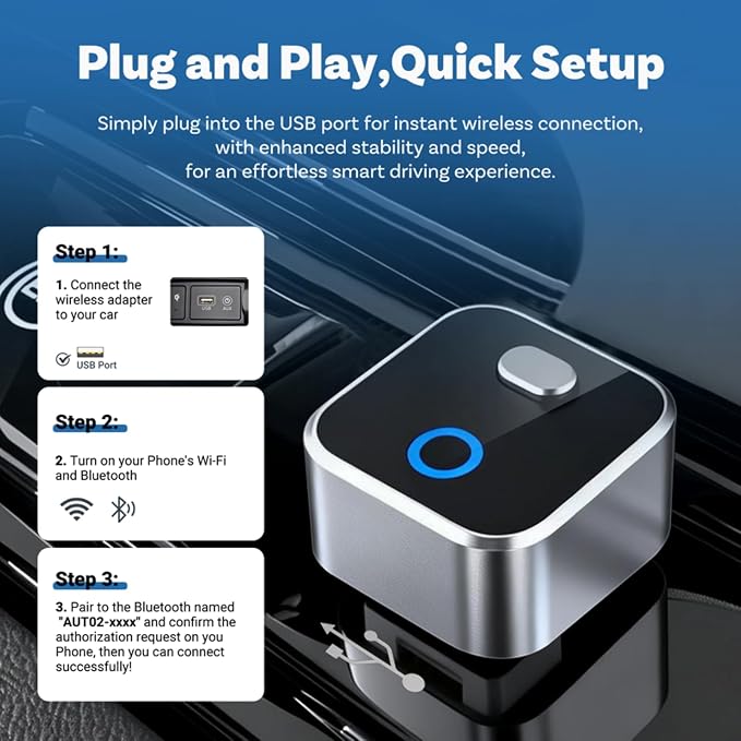 Wireless CarPlay & Android Auto Adapter Dongle, WiFi 6 Bluetooth 5.4 for Low Latency, Dual-Phone Memory with One-Tap Switching Button, Ultra-Compact Metal Design for Factory Wired Carplay Cars