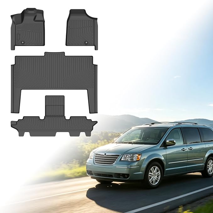 Floor Mats for Chrysler Town & Country 2008-2016, Floor Mats for Dodge Grand Caravan 2008-2021, Town & Country Floor Mat(ONLY Stow'n Go), TPE Non-Slip Summer Winter, 1st & 2nd & 3rd Row