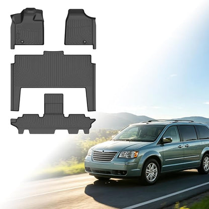 Floor Mats for Chrysler Town & Country 2008-2016, Floor Mats for Dodge Grand Caravan 2008-2021, Town & Country Floor Mat(ONLY Stow'n Go), TPE Non-Slip Summer Winter, 1st & 2nd & 3rd Row