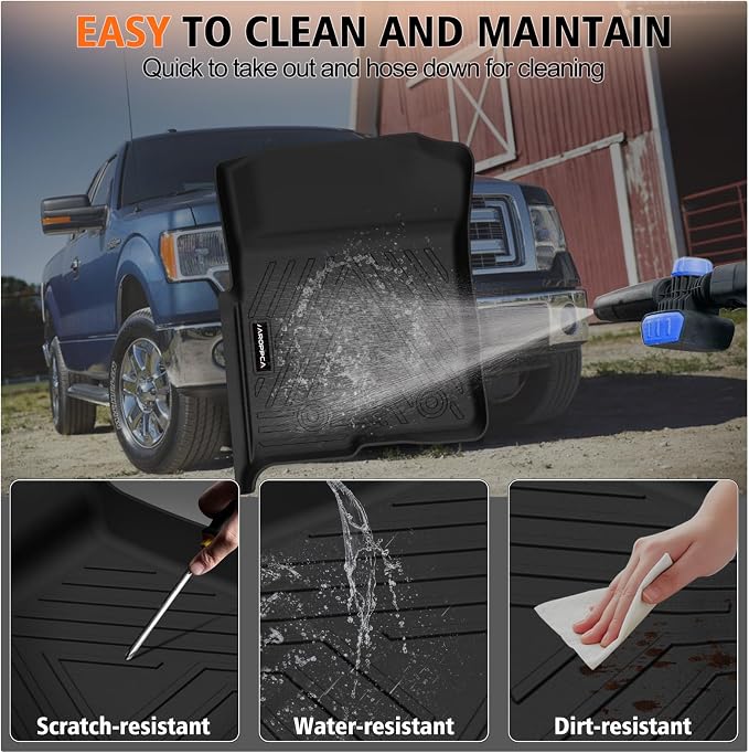 All Weather Floor Mats for 2010-2014 Ford F150 SuperCrew/Crew Cab with 1st Row Bucket Seat, TPE Rubber Floor Liners Anti-Slip Full Set Automotive Mats for 2014 F150 Accessories