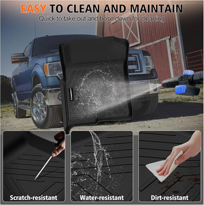 All Weather Floor Mats for 2010-2014 Ford F150 SuperCrew/Crew Cab with 1st Row Bucket Seat, TPE Rubber Floor Liners Anti-Slip Full Set Automotive Mats for 2014 F150 Accessories