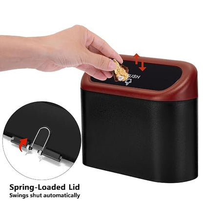 Ginsco Mini Car Trash Can with Lid, Small Car Garbage Can, Cute Leakproof ABS Car Trash Bin, Car Accessories for Interior, Garbage Bin for Car, Home, Office with 120pcs Trash Bags Black/Red
