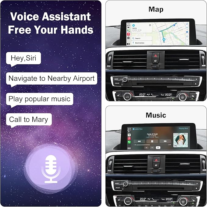 Wireless CarPlay Retrofit Kit Decoder Compatible with BMW 1/2/3/4/5/6/7/M3/M4/M5/X1/X2/X3/X4/X5/X6 (2017–2020), for EVO ID5 & ID6 System, Supports Android Auto, Mirror Link, Reverse Camera