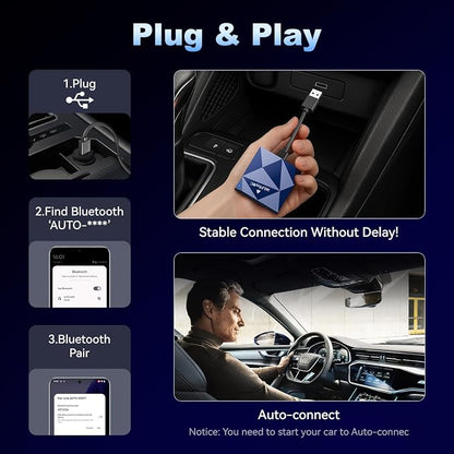 Android Auto Wireless Adapter for Factory Wired Android Auto Cars from 2016, Converts Wired to Wireless, Support NFC Quick Connect, Plug & Play Low Latency and Easy to Install