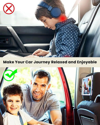 WONNIE Tablet Holder for Car, Upgraded iPad Holder for Car Mount Headrest, iPad Mount Back Seat for Kids with Anti-Slip Strap, Silicone Holding Net/Fits All 7-12.9'' Tablets