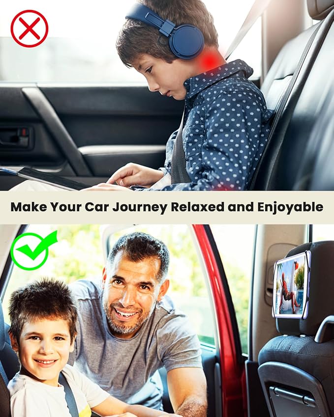 WONNIE Car Headrest Mount Holder for Tablets, Tablet Holder for Car Back Seat, Tablet Stand for Kids Fits for 7-12.9'' Devices, 4 Pack
