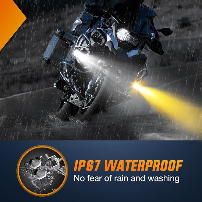 Nilight Motorcycle Driving Lights 2.5 inch White Amber Spot Beam Fog Light LED Pods IP67 Waterproof Auxiliary Offroad Lighting for Motorbike Dirt Bike e-Bike Scooter Snowmobile ATV UTV SUV Truck
