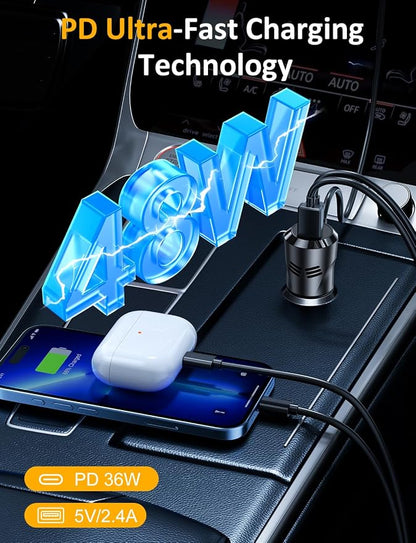 Bluetooth Car Adapter | with Phone Holder, PD 48W Fast Charging, Strong Microphone, HiFi Bass Sound, Hands-Free Call, Support USB/TF Drive