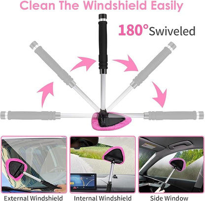 Windshield Cleaner Tool, 17Pcs Pink Car Interior Cleaning Kit, Detailing Kit Cleaner, Detailing Brush, Cleaning Gel, Inside Cleaning Supplies Accessories for Women Girl Gift