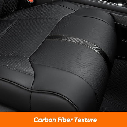 Super Cover Front Seat Covers for Toyota Tundra 2014–2021 (Bucket Seats Only), Full Coverage Front Leather Seat Protectors for Tundra Crewmax/Double Cab Pickup Accessories, Carbon Fiber, 2 PCS