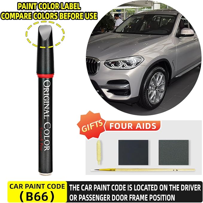 Carhoo B66 Moonlight Silver Touch Up Paint Suitable For BMW, Genuine Custom Color Absoulutely Without Color Differences (16ml)