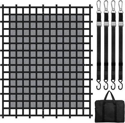 VEVOR Cargo Net with Mesh, 120 in x 105 in, Heavy Duty Truck Cargo Net-(WLL) 1,500lbs, 4 Adjustable Straps with Carabiners & S-Hooks, Truck Bed Cover for Trailer, Pickup, Boat, Jeep, SUV 8.75’x10’