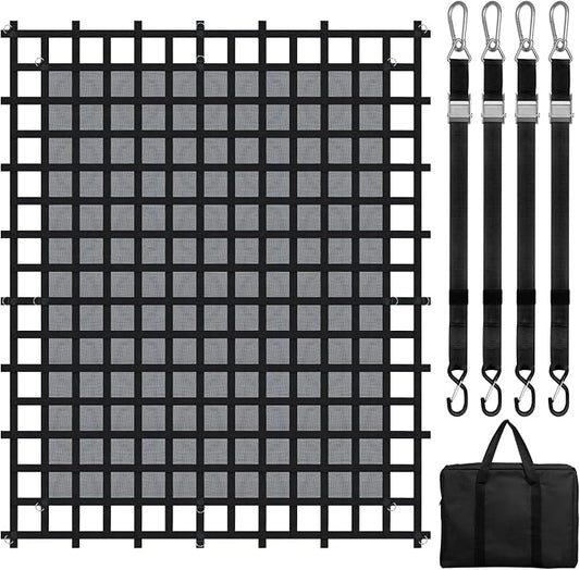 VEVOR Cargo Net with Mesh, 120 in x 105 in, Heavy Duty Truck Cargo Net-(WLL) 1,500lbs, 4 Adjustable Straps with Carabiners & S-Hooks, Truck Bed Cover for Trailer, Pickup, Boat, Jeep, SUV 8.75’x10’