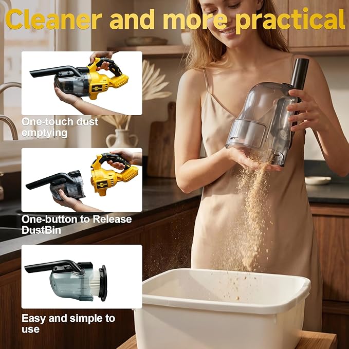 Rhovixster Handheld Vacuum Cordless 20V with 2-Pack 4Ah Batteries and Charger, 5-in-1 Car Vacuum with 500W Powerful Motor, Replacement for Dewalt Vacuum, Lightweight Portable for Home, Car, Pet Hair