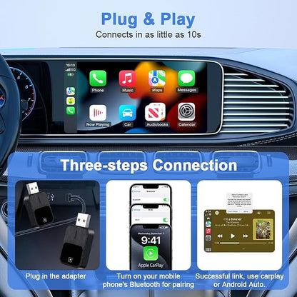 Flintronic Wireless CarPlay Adapter, 2-in-1 Wireless CarPlay & Android Auto Adapter, Plug and Play Car Play Donglewith USB & Type-C for IOS12+/Android11+ Phones