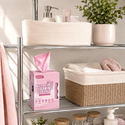 UNIMADE Microfiber Cleaning Cloth, 75 Sheets Microfiber Towels for Cars Commercial Grade Washcloths Lint-Free Bulk Shop Towel Cleaning Rags for Household Restaurant Garage Housekeeping, 11"x 9", Pink