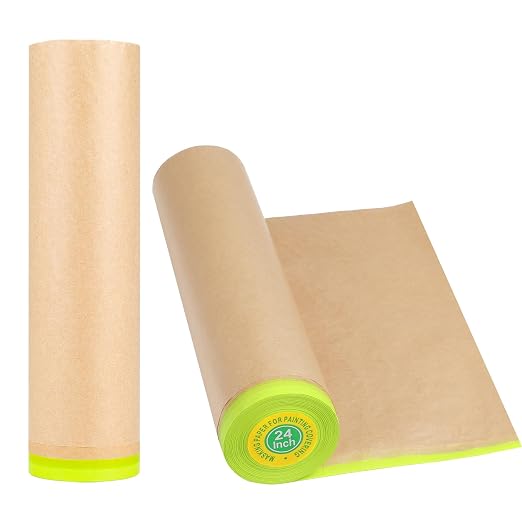 MyLifeUNIT Masking Paper, Automotive Masking Paper Roll with Tape for Painting Protection Covering (2 Rolls, 24 inch x 50 feet)