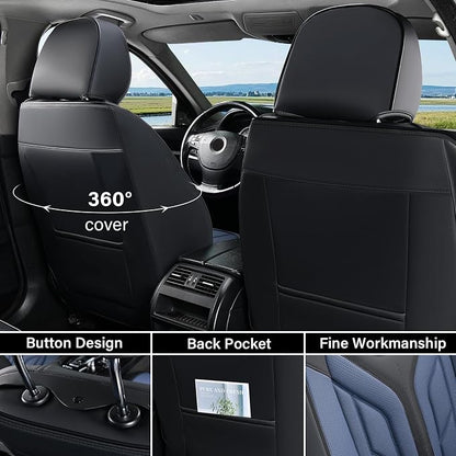 Coverado Seat Covers, Car Seat Covers Front Seats, Leather Seat Covers for Cars, Automotive Seat Covers Car Seat Protector Car Seat Cushion Universal Fit for Most Sedans SUV Pick-up Truck(Black&Blue)