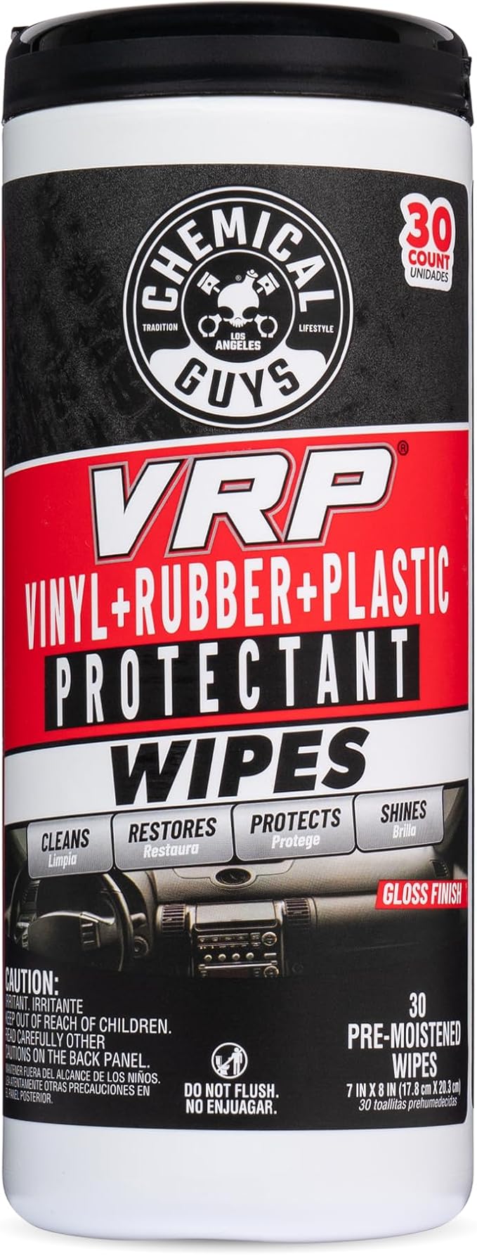 Chemical Guys VRP, Vinyl, Rubber, Plastic, Shine & Protectant Canister Wipes, Great For Cars, Trucks, SUVs, RVs, & More (30 Ct) - PMWCTVD10730